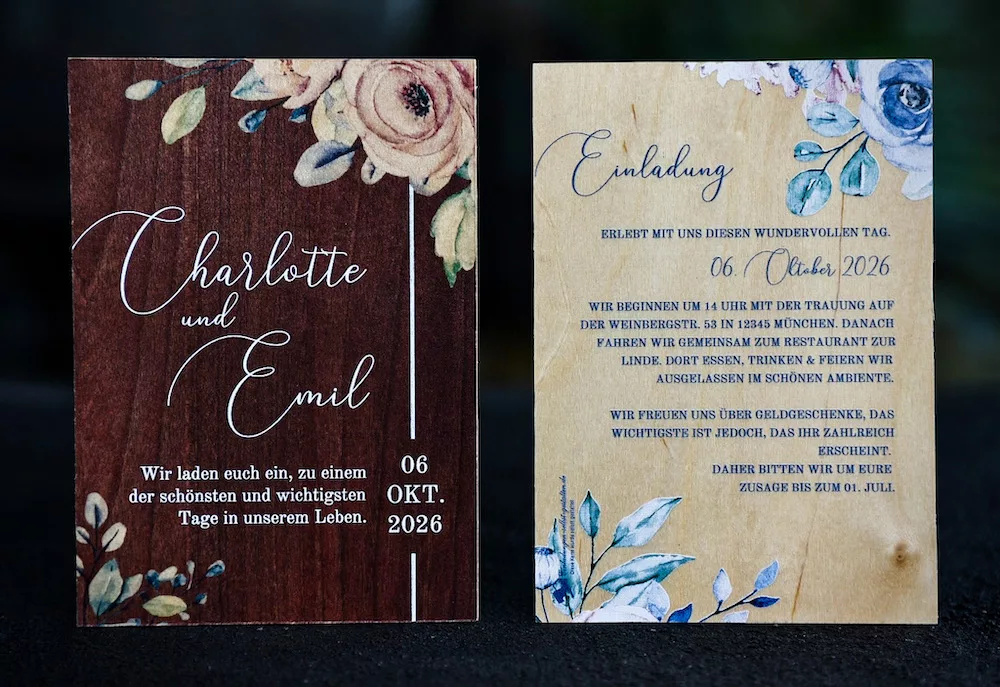 Hochzeitseinladungen Holz